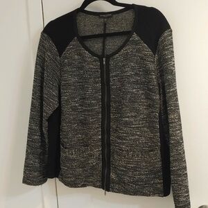 Eileen Fisher Black and White Tweed Zip Blazer
